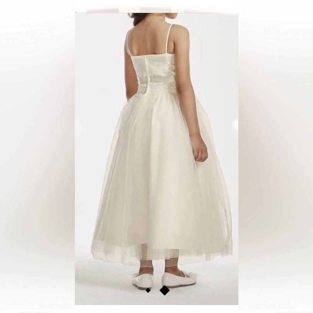 David's Bridal Girls👧🏻Ivory/Champagne Color Dress👗w Satin Waist Bow🎀Sz 3 - Picture 6 of 8